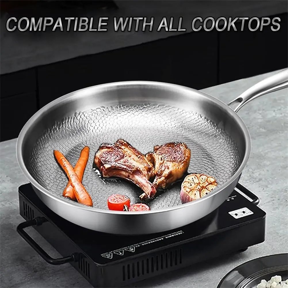 LONGLUAN Siraat Pure Titanium Pan Hammered Pattern, Siraats Titanium Pan, Stainless Steel Hammered Pans Pro, Non Stick Frying, Even Heating, Compatible with All Cooktops, Dishwasher-Safe (28cm)