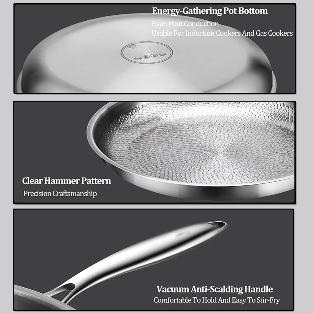 LONGLUAN Siraat Pure Titanium Pan Hammered Pattern, Siraats Titanium Pan, Stainless Steel Hammered Pans Pro, Non Stick Frying, Even Heating, Compatible with All Cooktops, Dishwasher-Safe (28cm)