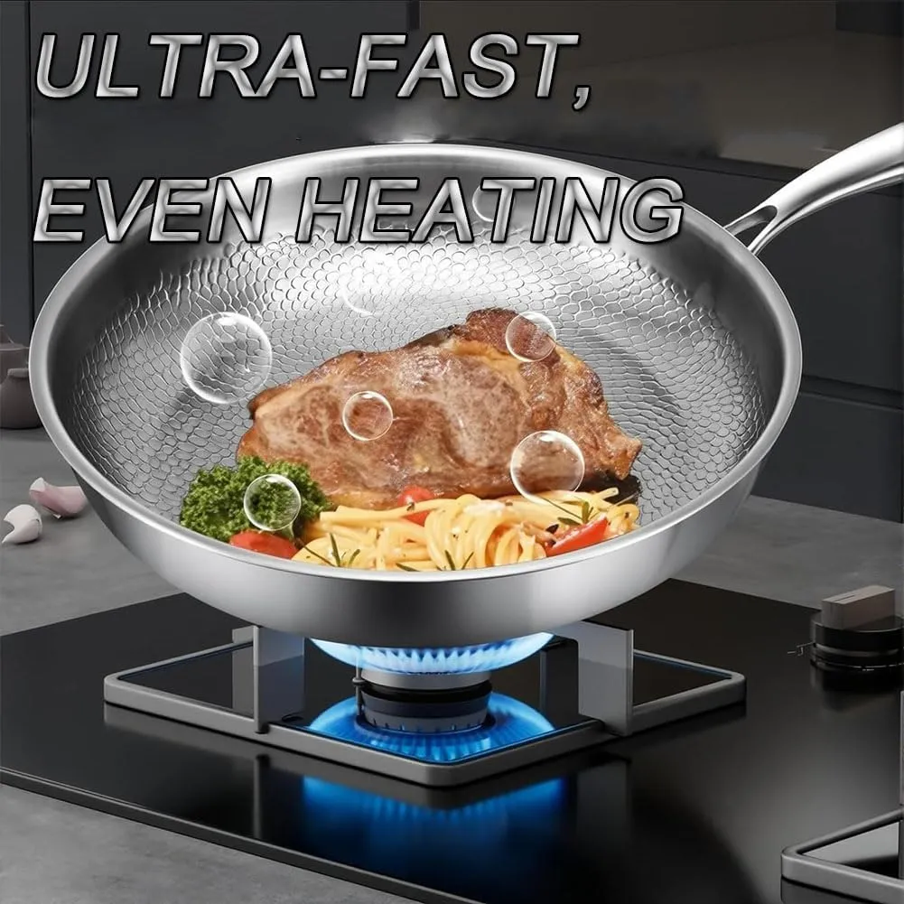 LONGLUAN Siraat Pure Titanium Pan Hammered Pattern, Siraats Titanium Pan, Stainless Steel Hammered Pans Pro, Non Stick Frying, Even Heating, Compatible with All Cooktops, Dishwasher-Safe (28cm)