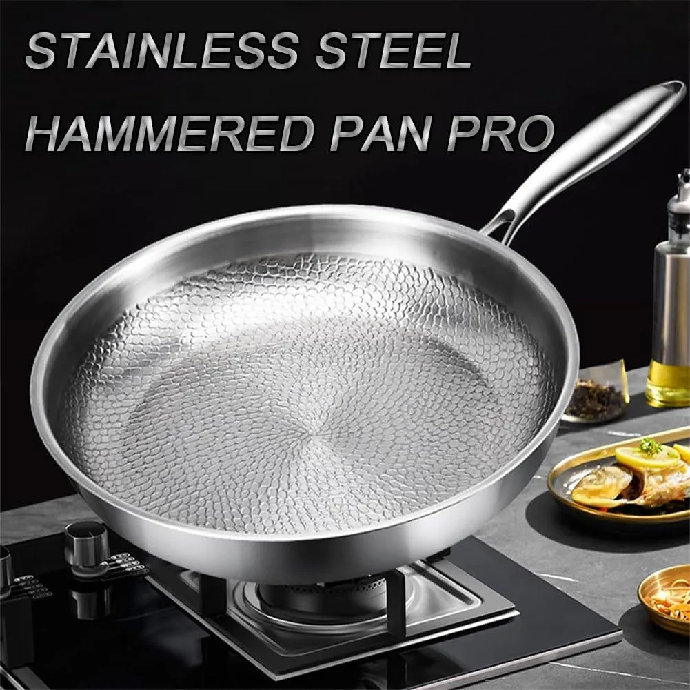 LONGLUAN Siraat Pure Titanium Pan Hammered Pattern, Siraats Titanium Pan, Stainless Steel Hammered Pans Pro, Non Stick Frying, Even Heating, Compatible with All Cooktops, Dishwasher-Safe (28cm)