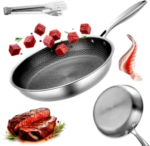 LONGLUAN Siraat Pure Titanium Pan Hammered Pattern, Siraats Titanium Pan, Stainless Steel Hammered Pans Pro, Non Stick Frying, Even Heating, Compatible with All Cooktops, Dishwasher-Safe (28cm)