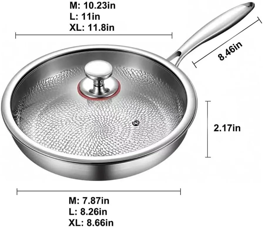 LONGLUAN Siraat Pure Titanium Pan Hammered Pattern, Siraats Titanium Pan, Stainless Steel Hammered Pans Pro, Non Stick Frying, Even Heating, Compatible with All Cooktops, Dishwasher-Safe (28cm)