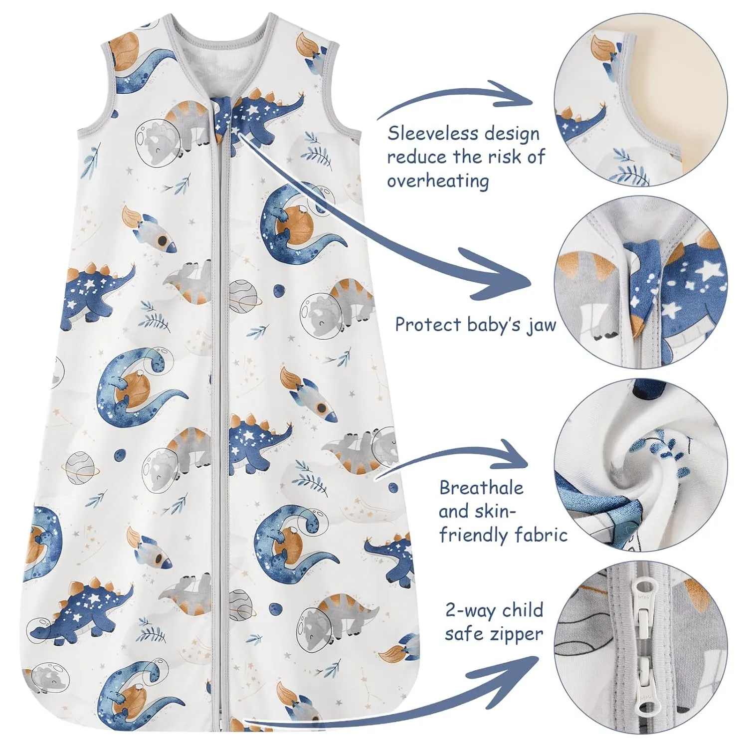 Looxii Baby Sleep Sack 0.5 TOG, 100% Cotton 3 Pack Wearable Blanket Baby Sleep Bag for Newborn Infant, 2-Way Zipper Lightweight Toddler Sleeping Sack 18-24 Months