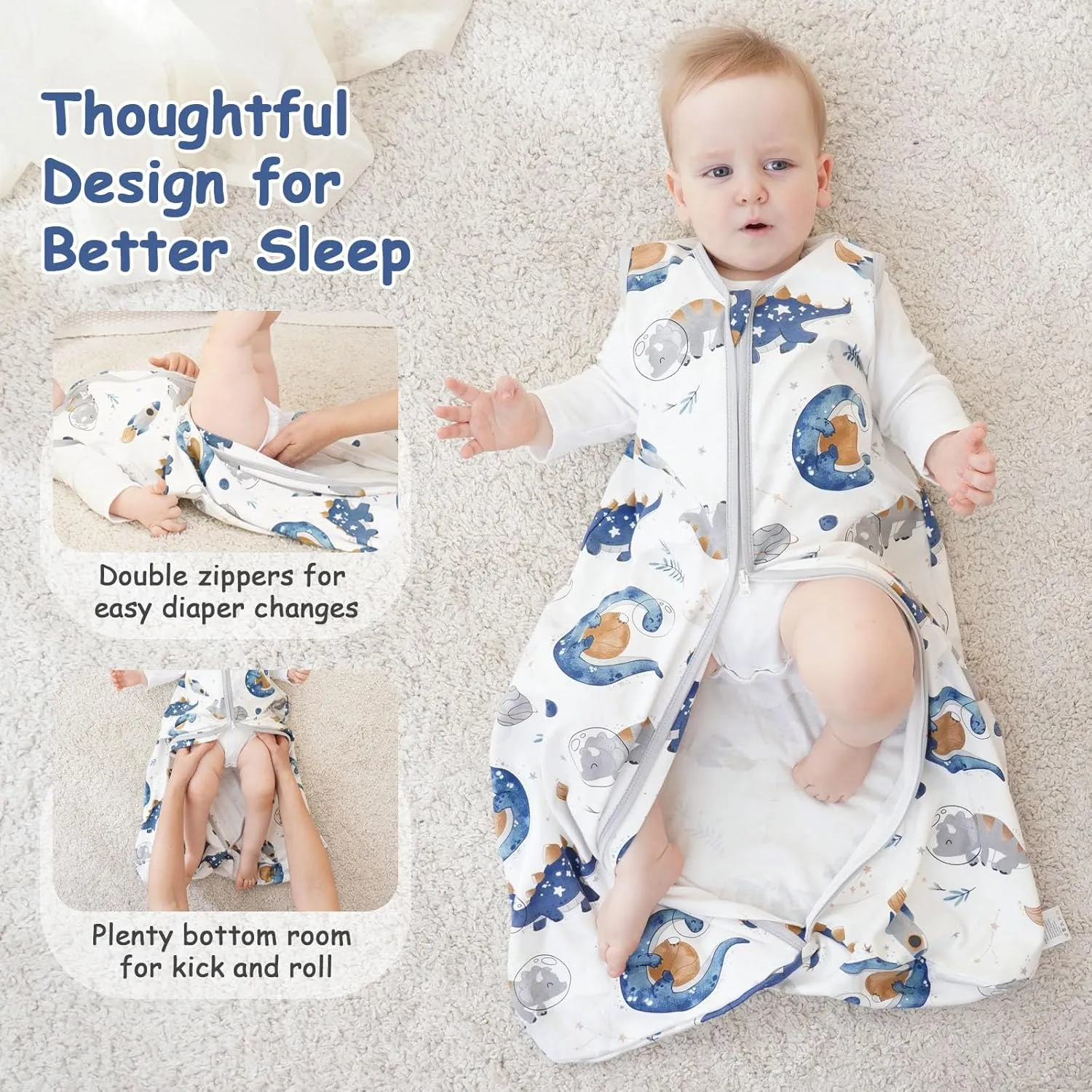 Looxii Baby Sleep Sack 0.5 TOG, 100% Cotton 3 Pack Wearable Blanket Baby Sleep Bag for Newborn Infant, 2-Way Zipper Lightweight Toddler Sleeping Sack 18-24 Months