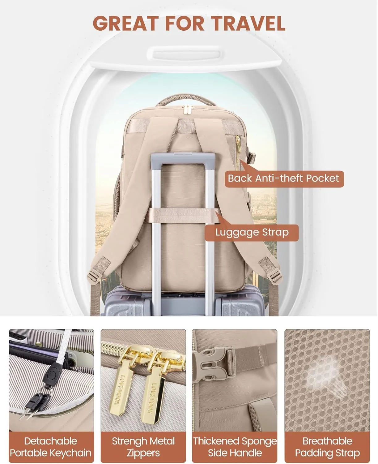 LOVEVOOK Travel Backpack for Women,40L Carry On Backpack for Airplanes,17.3 Inch Laptop Personal Item Travel Bag