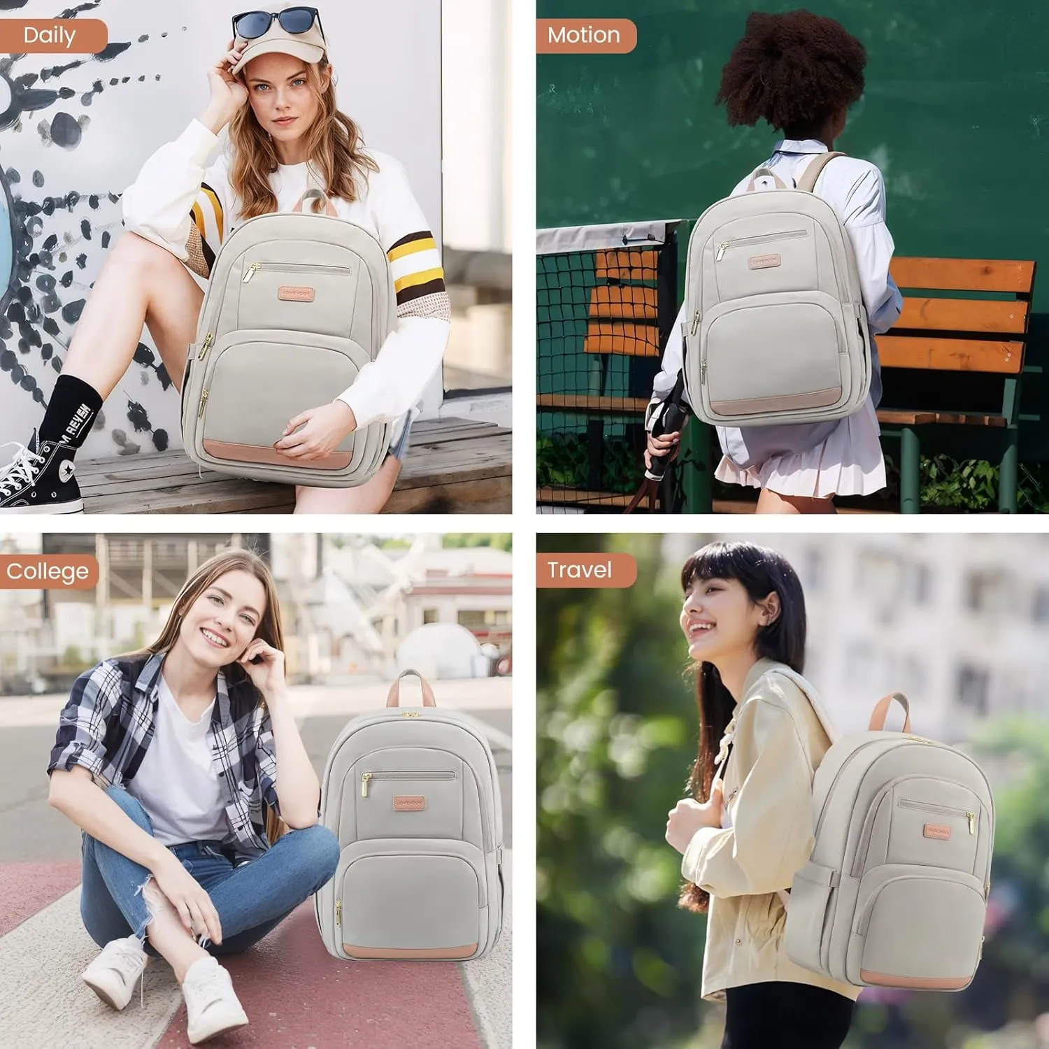 LOVEVOOK Travel Laptop Backpack for Women, Waterproof Work Backpack Fits 15.6 Inch Laptop, Large Computer Backpack for College, Grey