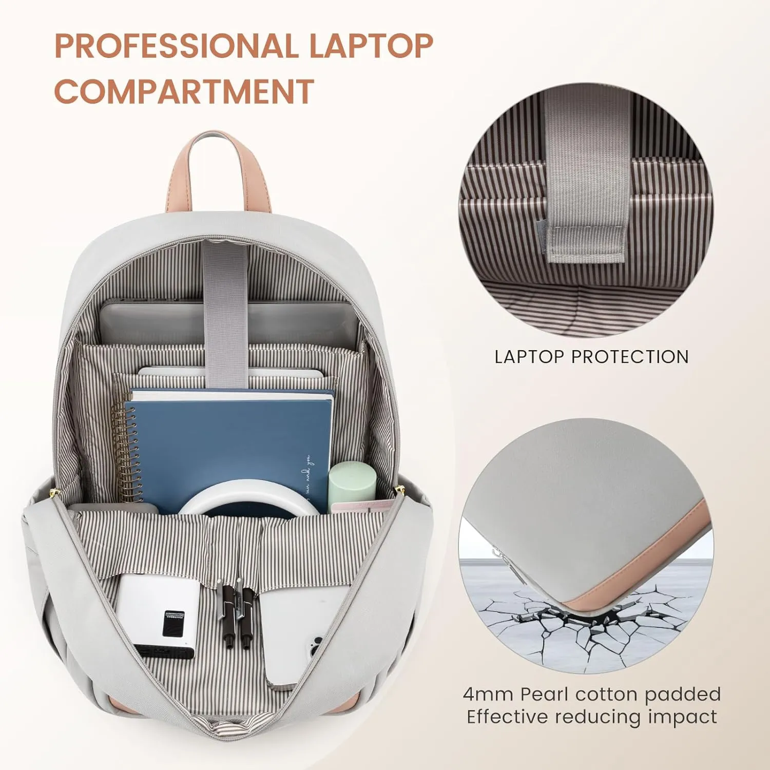 LOVEVOOK Travel Laptop Backpack for Women, Waterproof Work Backpack Fits 15.6 Inch Laptop, Large Computer Backpack for College, Grey
