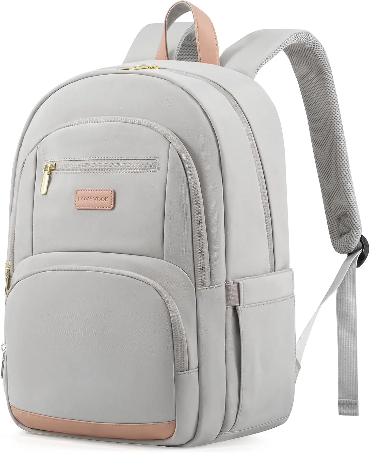 LOVEVOOK Travel Laptop Backpack for Women, Waterproof Work Backpack Fits 15.6 Inch Laptop, Large Computer Backpack for College, Grey