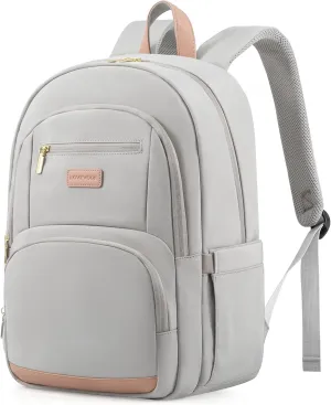 LOVEVOOK Travel Laptop Backpack for Women, Waterproof Work Backpack Fits 15.6 Inch Laptop, Large Computer Backpack for College, Grey