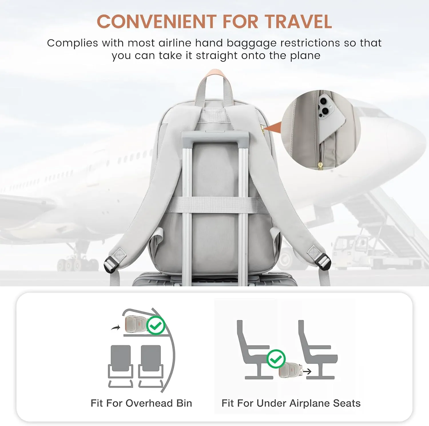 LOVEVOOK Travel Laptop Backpack for Women, Waterproof Work Backpack Fits 15.6 Inch Laptop, Large Computer Backpack for College, Grey