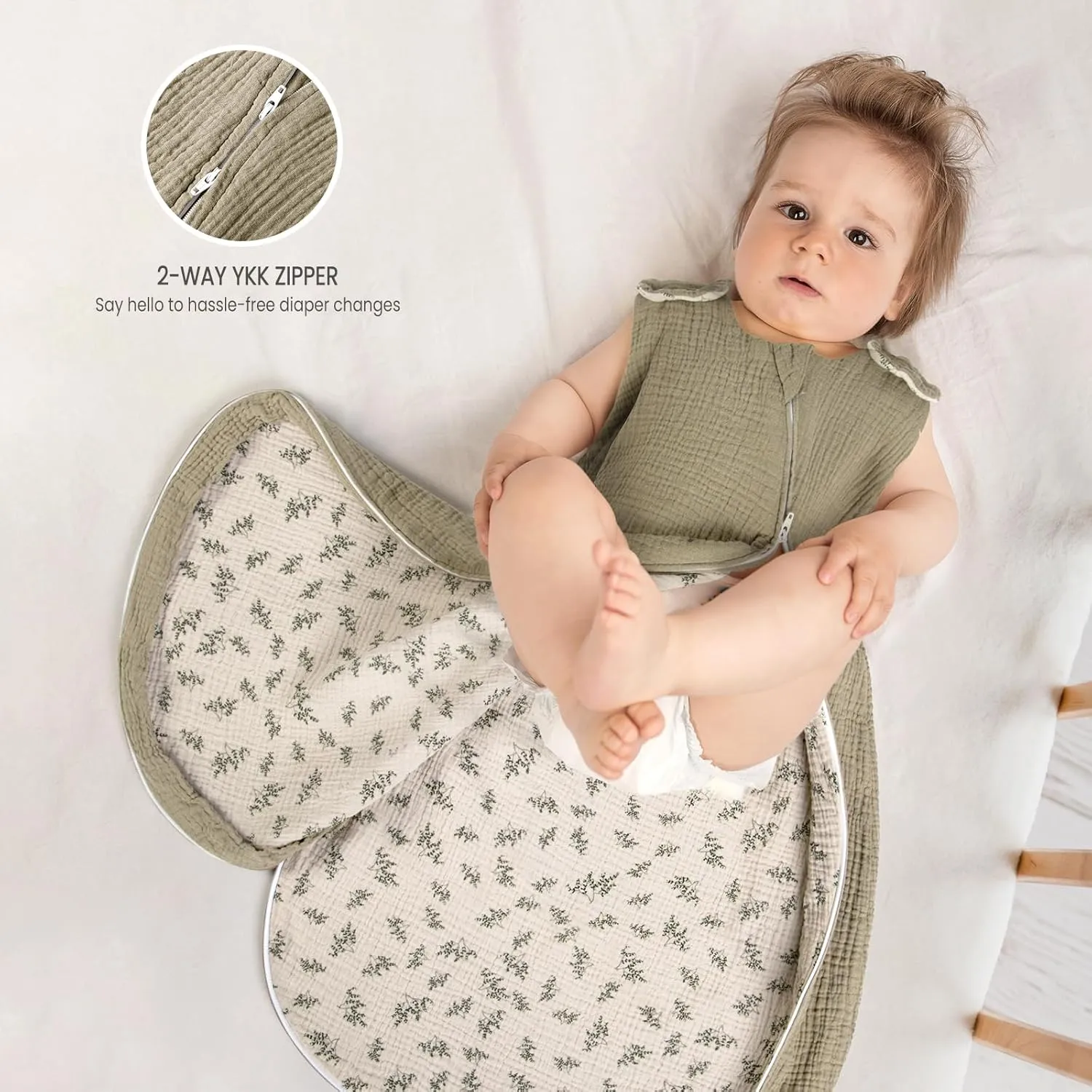 lulumoon Baby Sleep Sack Muslin: 0.5 TOG Wearable Blanket for Toddler- Soft 100% Cotton 2-Way Zipper Baby Sleeping Bag for 9-18 months Girls Boys, Medium, Olive