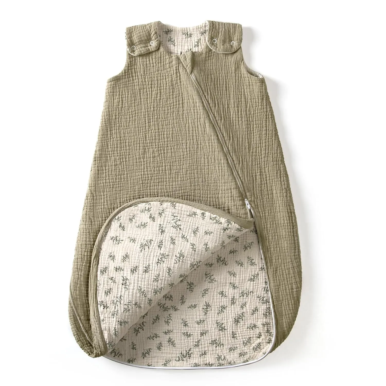 lulumoon Baby Sleep Sack Muslin: 0.5 TOG Wearable Blanket for Toddler- Soft 100% Cotton 2-Way Zipper Baby Sleeping Bag for 9-18 months Girls Boys, Medium, Olive
