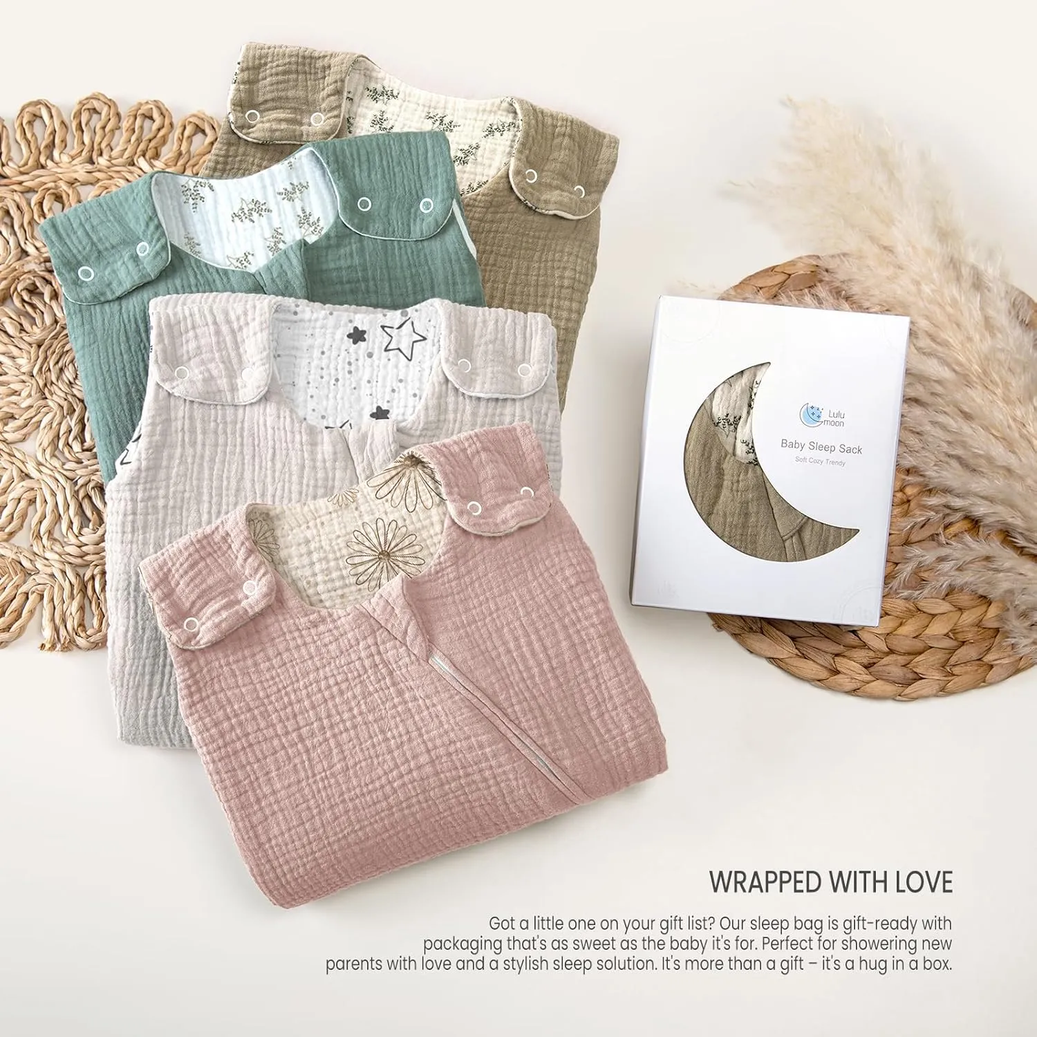 lulumoon Baby Sleep Sack Muslin: 0.5 TOG Wearable Blanket for Toddler- Soft 100% Cotton 2-Way Zipper Baby Sleeping Bag for 9-18 months Girls Boys, Medium, Olive