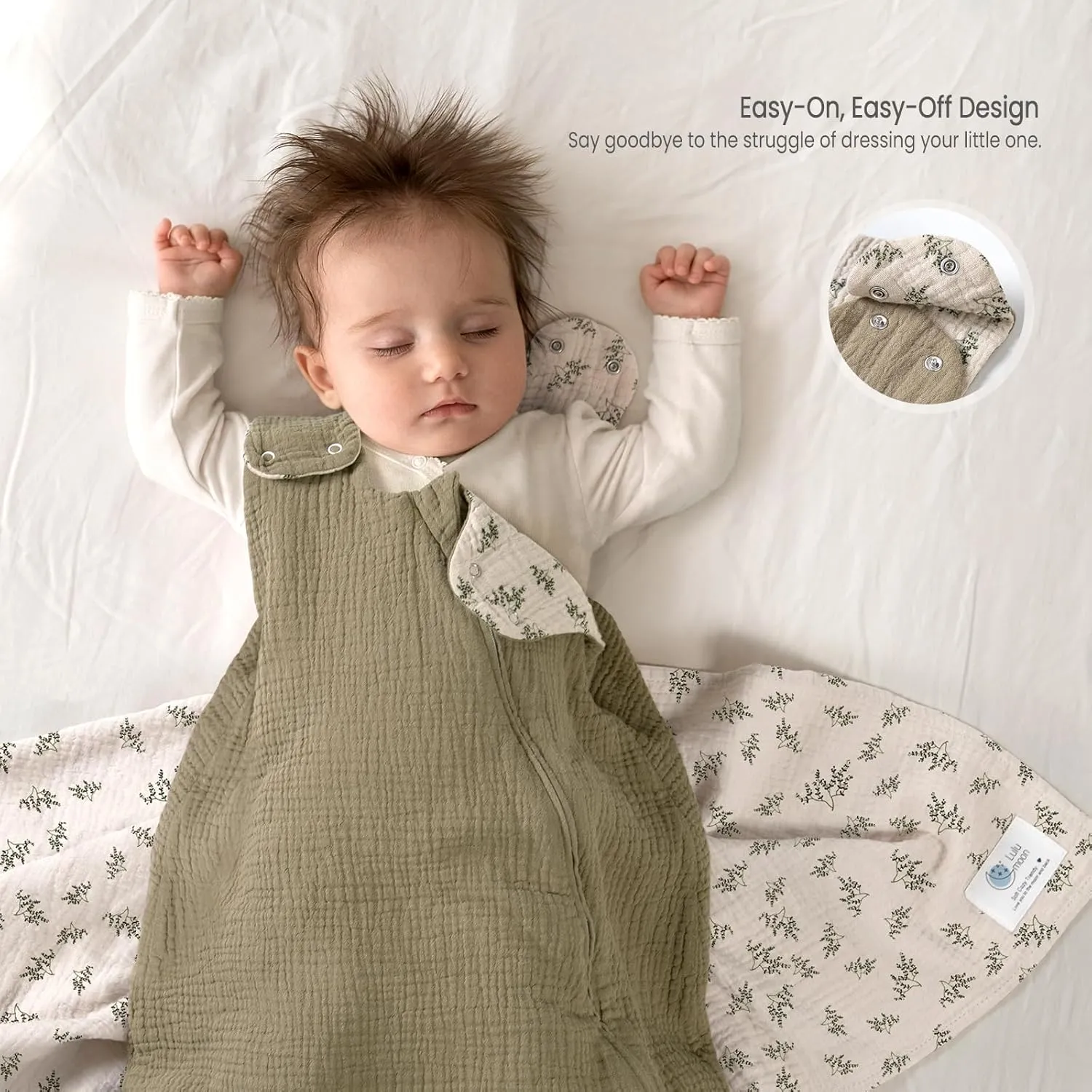 lulumoon Baby Sleep Sack Muslin: 0.5 TOG Wearable Blanket for Toddler- Soft 100% Cotton 2-Way Zipper Baby Sleeping Bag for 9-18 months Girls Boys, Medium, Olive