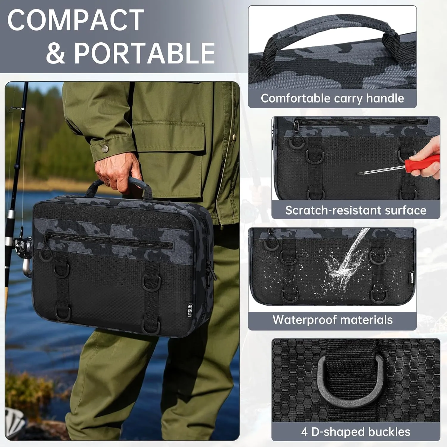 Lure Bag Utility Binder Tackle Bag - with 4 Single Pocket Sleeves and 2 Double Pocket for Lure, Line, Hooks, Sinkers,Camouflage Blue