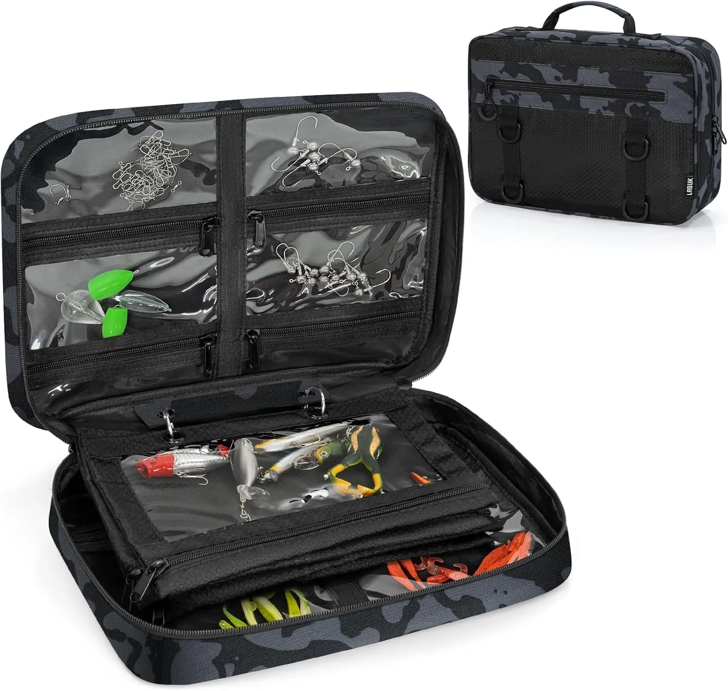 Lure Bag Utility Binder Tackle Bag - with 4 Single Pocket Sleeves and 2 Double Pocket for Lure, Line, Hooks, Sinkers,Camouflage Blue