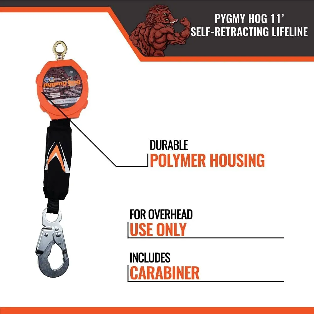 Malta Dynamics Pygmy Hog 11' Web Self-Retracting Lifeline with Steel Snap Hook, OSHA/ANSI Compliant, Dual Kit…