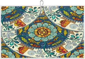 Mandala Flower Vintage Golf Towel with Heavy Duty Carabiner Ultra Absorbent Quick Dry Perfect for Cleaning Clubs Balls Gear Essential Golf Accessory for Men Women Kids