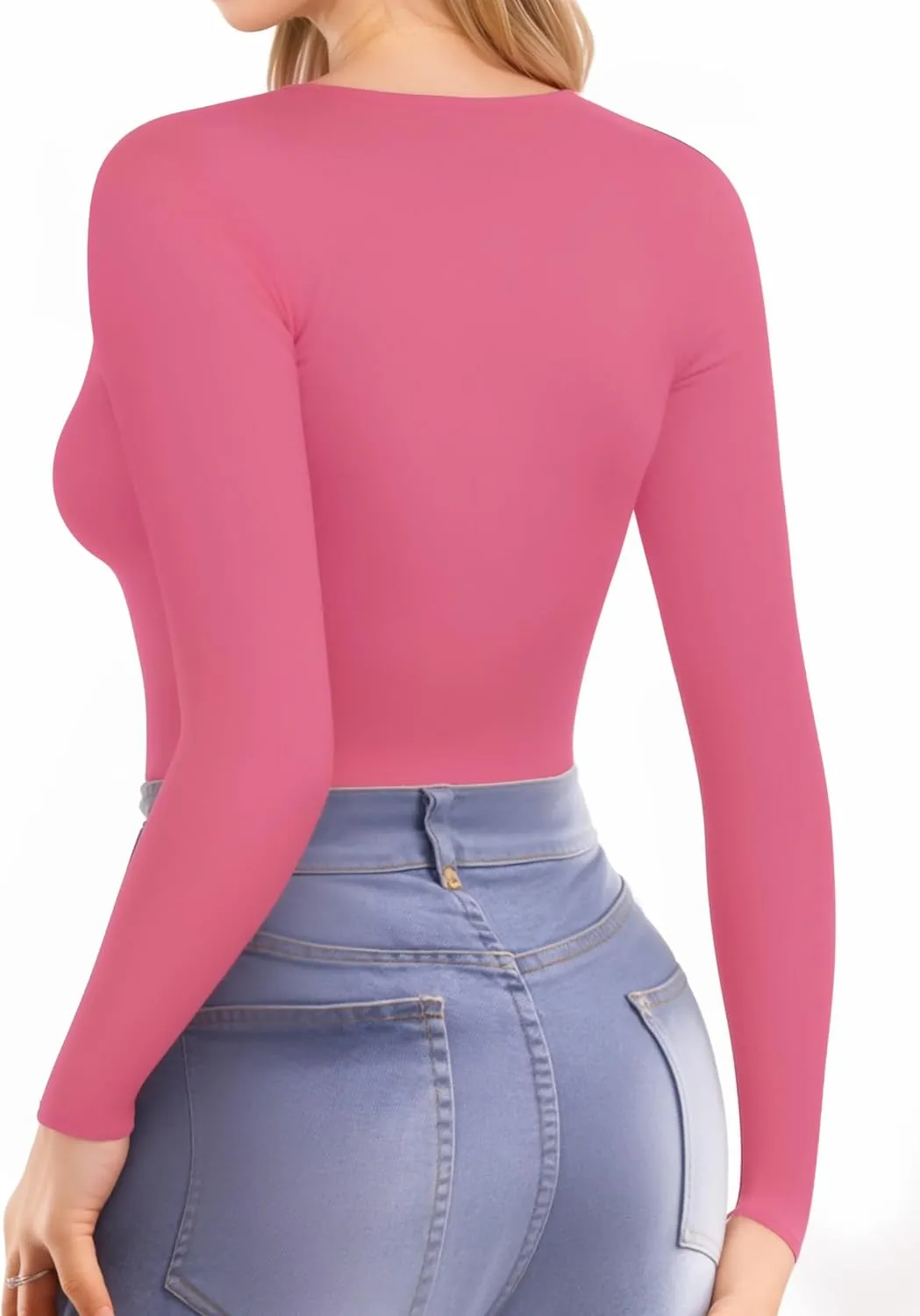 MANGOPOP Womens Tops Long Sleeve Crew Neck t Shirts Double Lined Slim Fitted Lined Tight Basic Tee Shirt