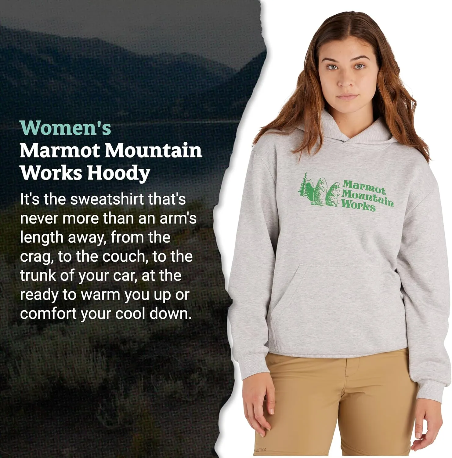 MARMOT Women's Marmot for Life Hoody - Hooded Sweatshirt with Screen Printed Graphic, Double-Layer Hood and Kangaroo Pocket