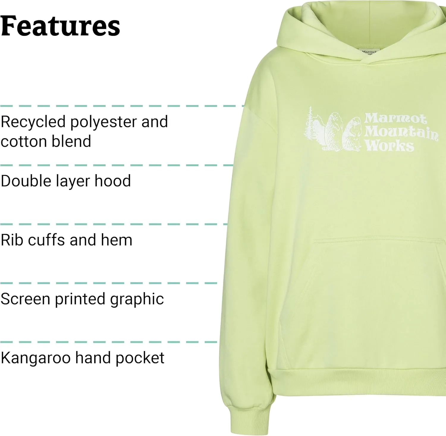 MARMOT Women's Marmot for Life Hoody - Hooded Sweatshirt with Screen Printed Graphic, Double-Layer Hood and Kangaroo Pocket