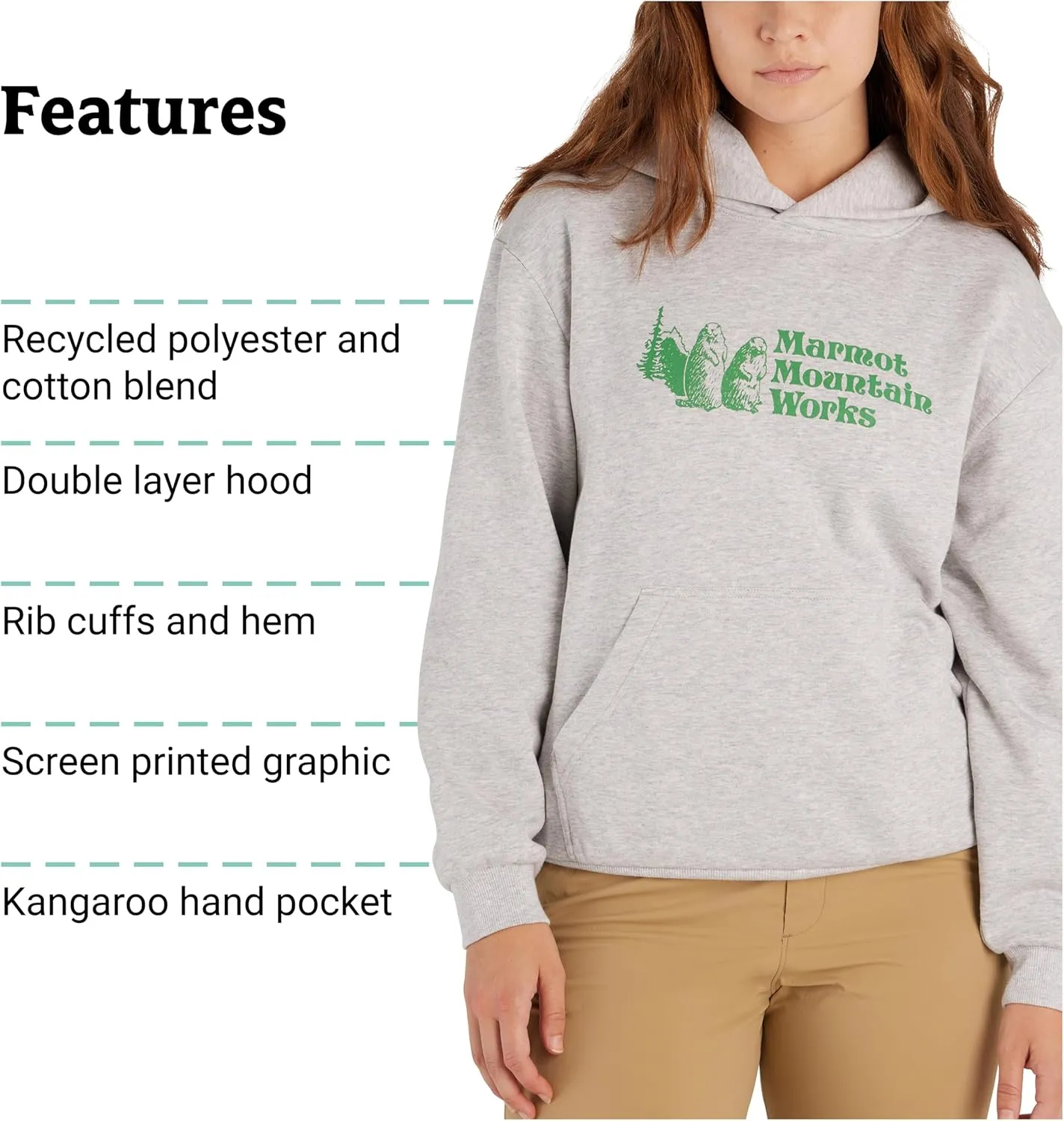MARMOT Women's Marmot for Life Hoody - Hooded Sweatshirt with Screen Printed Graphic, Double-Layer Hood and Kangaroo Pocket