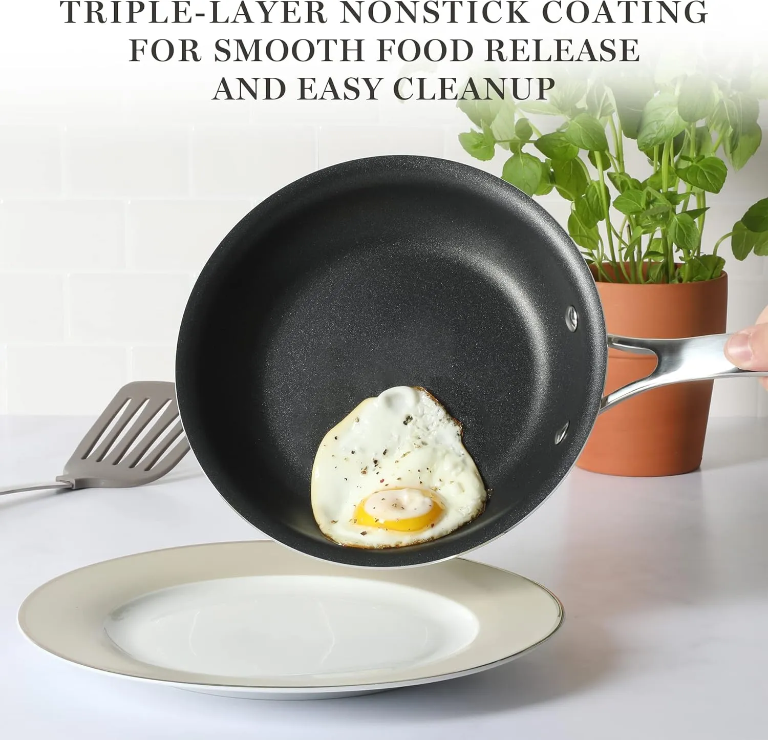 Martha Stewart Lockton Premium Nonstick 10 Piece Enamel Heavy Gauge Aluminum Pots and Pans Cookware Set - Linen White