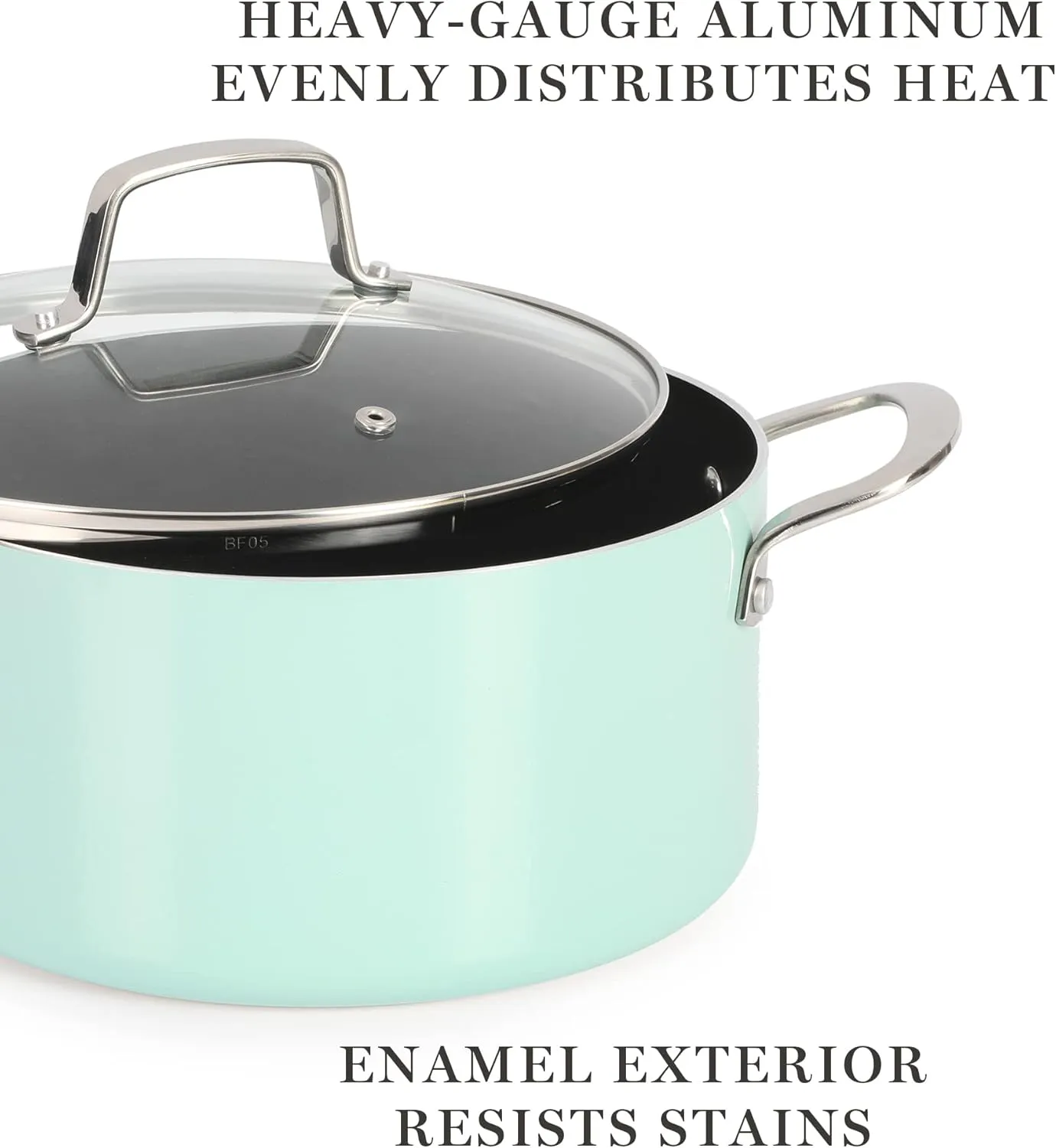 Martha Stewart Lockton Premium Nonstick 10 Piece Enamel Heavy Gauge Aluminum Pots and Pans Cookware Set - Martha Blue