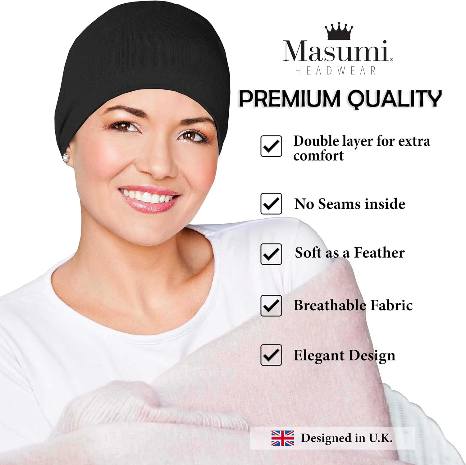 MASUMI Chemo Organic Headwear - Sleep Cap | Cancer Headwear for Men & Women | Unisex Sleeping Hat | 95% Cotton Beanie