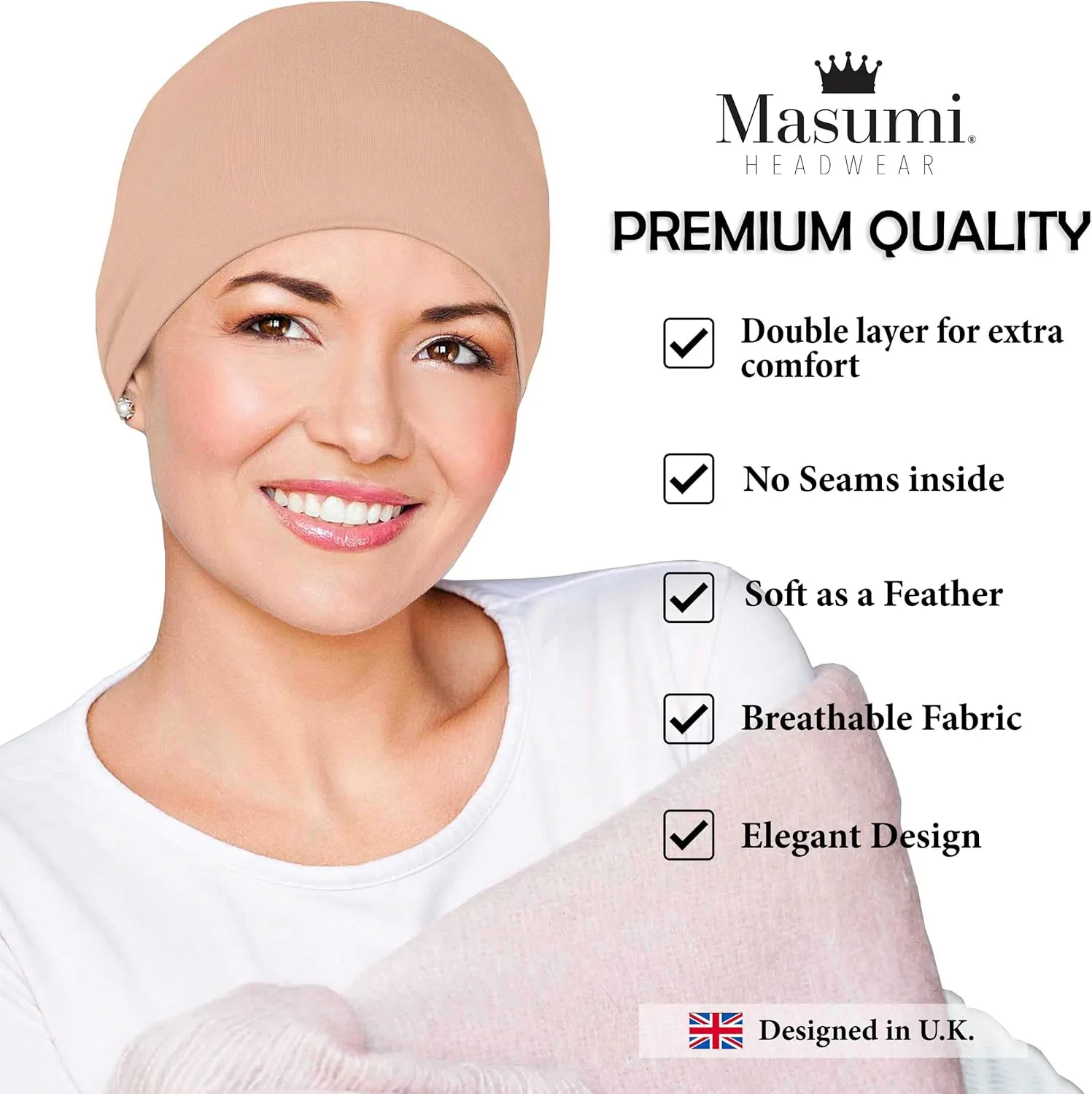 MASUMI Chemo Organic Headwear - Sleep Cap | Cancer Headwear for Men & Women | Unisex Sleeping Hat | 95% Cotton Beanie