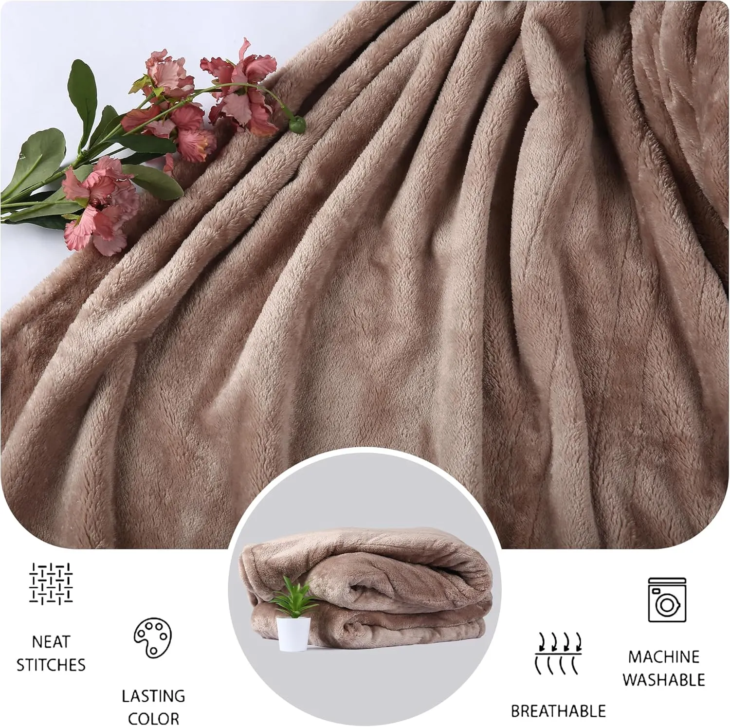 McJaw Electric Blanket Full Size 72x84 inches, Soft Double-Sided Flannel Heated Blanket with 10 Hours Auto Off, 4 Heating Levels, Fast Heating, Machine Washable, Light Brown