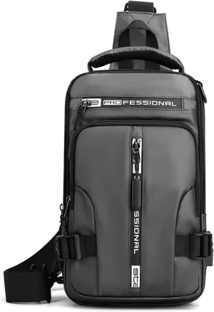 Men Sling Crossbody Backpack Crossbody bag for Men One Strap Motorcycle Chest Bag Cover Pack for Hiking Cycling Travel Outdoor Sport Small Casual Backpack with USB Charger Port Nylon Gray