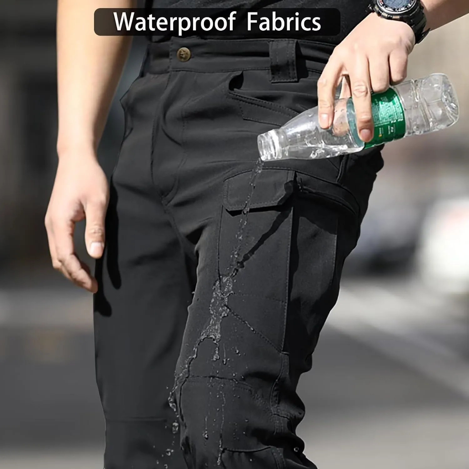 Men's Cargo Work Hiking Tactical Pants,10-Pocket,with Carabiner,Water Resistant,Lightweight Ripstop Outdoor Pants
