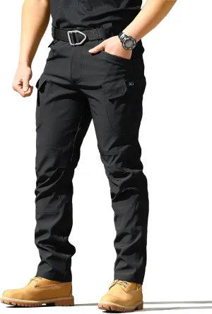 Men's Cargo Work Hiking Tactical Pants,10-Pocket,with Carabiner,Water Resistant,Lightweight Ripstop Outdoor Pants