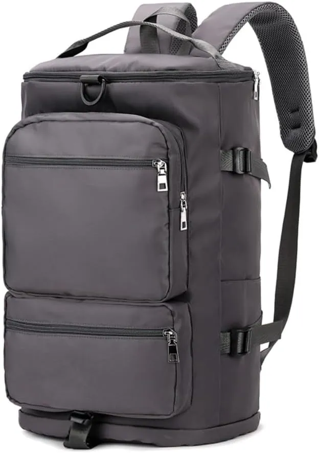 Men's Fitness Travel Bag/Women's Sports Yoga Bag with Shoe Compartment, Carry Weekend/Overnight Waterproof Camping Backpack, Flight Approved, 35L，gray