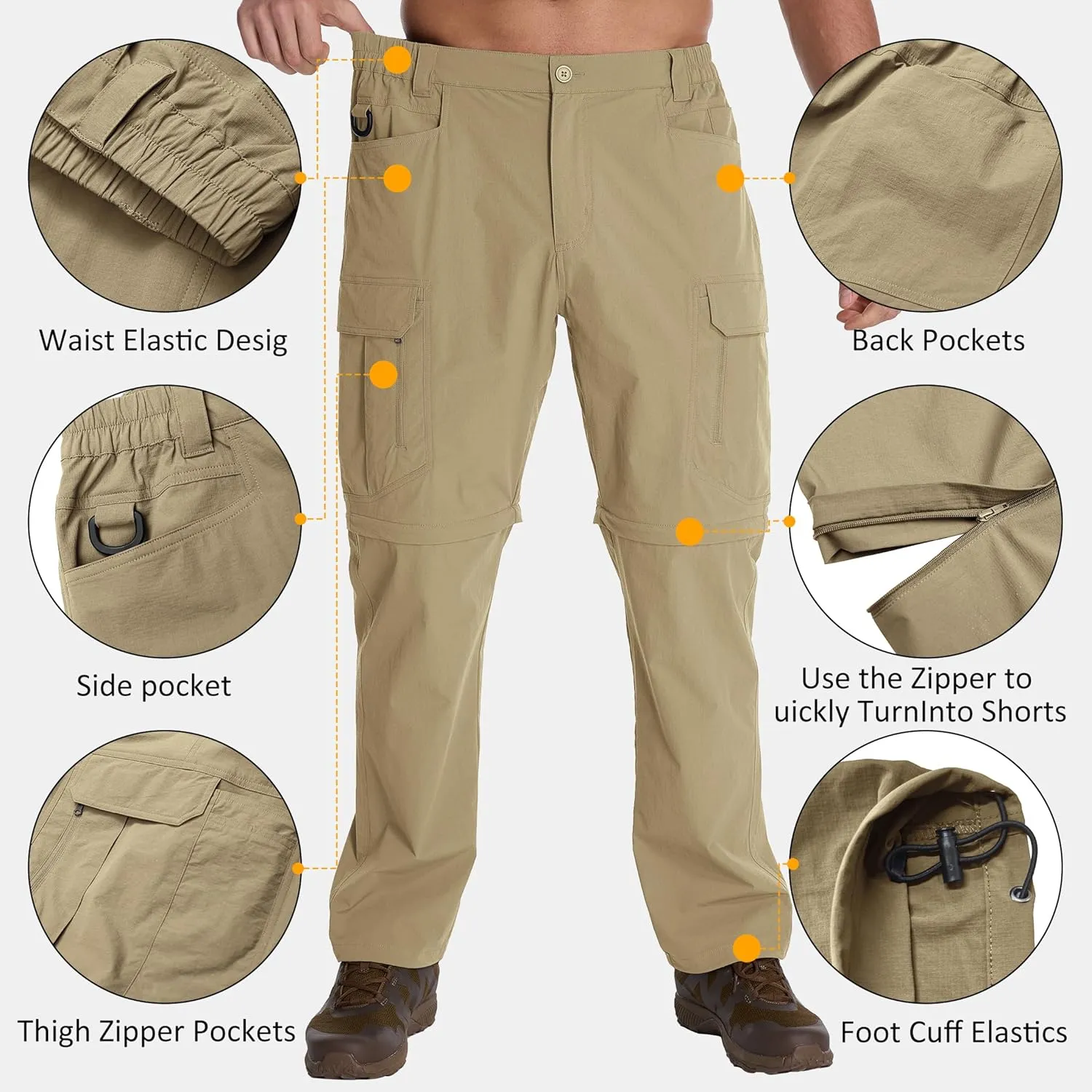 Mens Hiking Pants Convertible Lightweight Quick Dry Zip Off Waterproof Outdoor Travel Fishing Hunting Pants