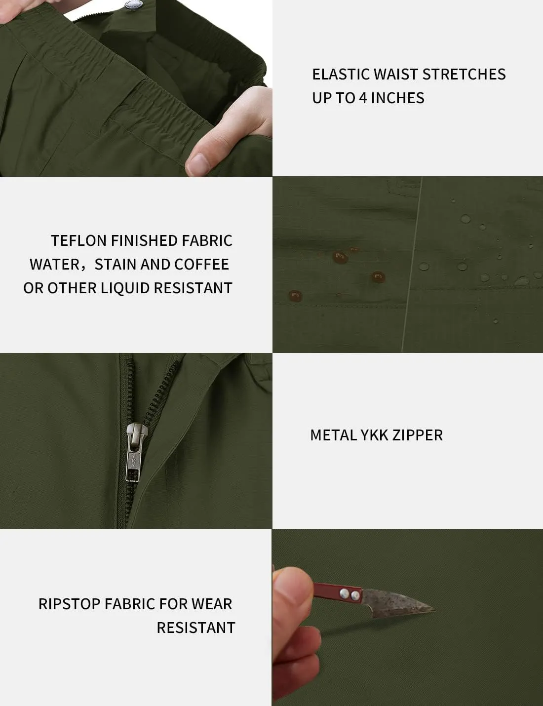 Men's Tactical Cargo Shorts 9.5 Inches Waterproof Ripstop Elastic Waist BDU Hiking Shorts Work