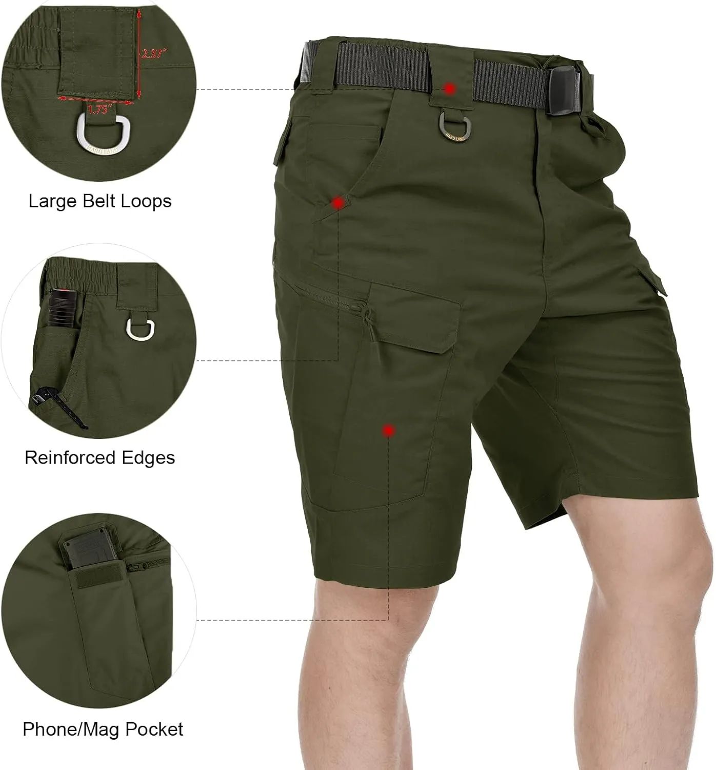 Men's Tactical Cargo Shorts 9.5 Inches Waterproof Ripstop Elastic Waist BDU Hiking Shorts Work