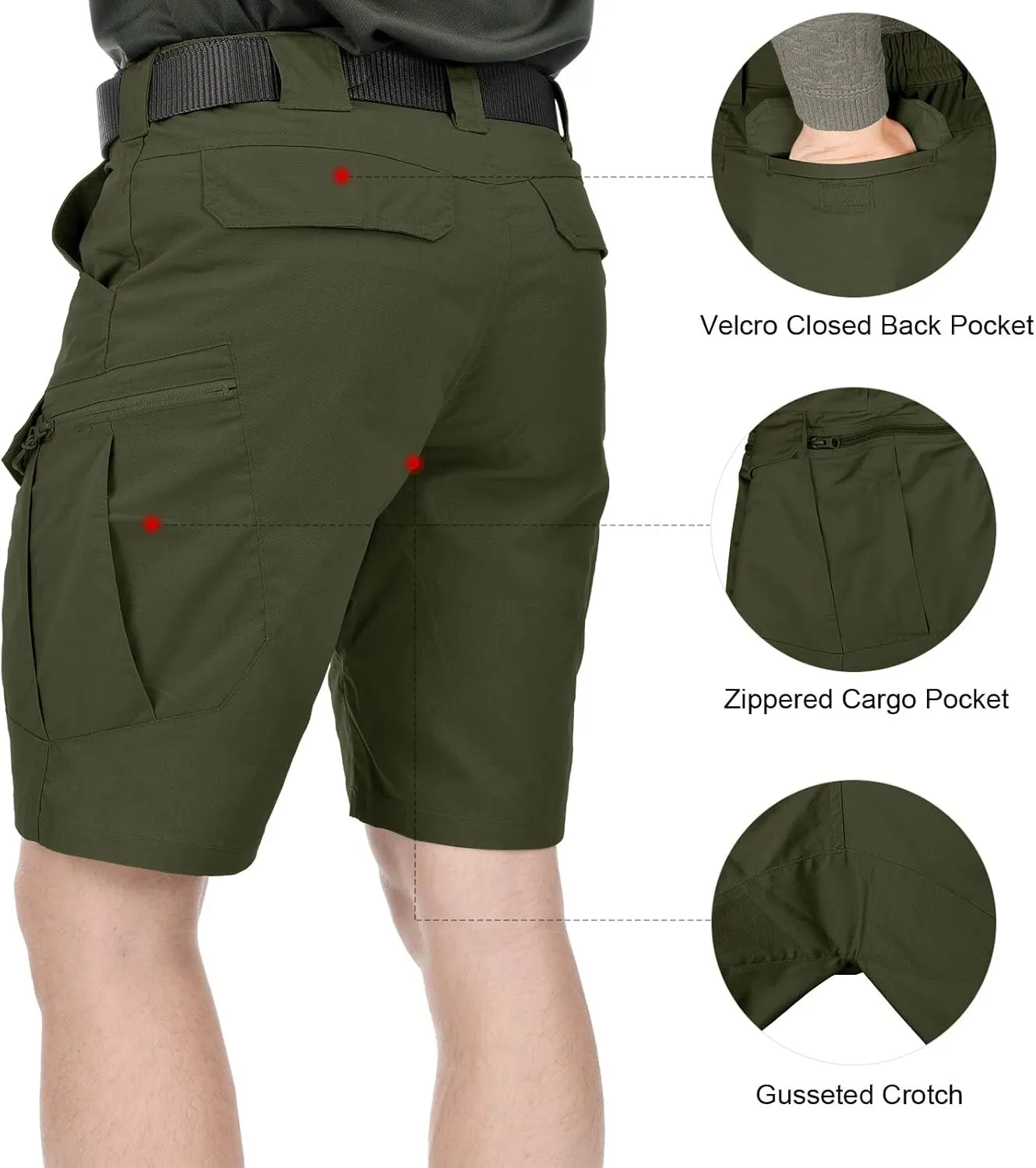 Men's Tactical Cargo Shorts 9.5 Inches Waterproof Ripstop Elastic Waist BDU Hiking Shorts Work