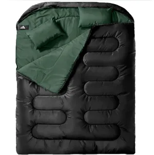MEREZA Double Sleeping Bag for Adults Mens with Pillow, XL Queen Size Two Person Sleeping Bag for All Season Camping Hiking Backpacking 2 Person Sleeping Bags for Cold Weather & Warm