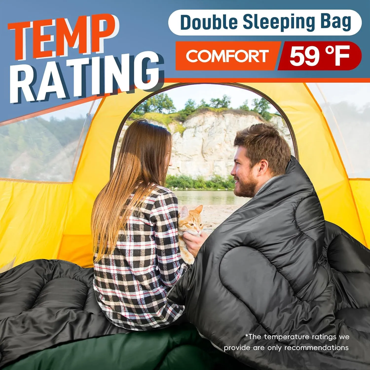 MEREZA Double Sleeping Bag for Adults Mens with Pillow, XL Queen Size Two Person Sleeping Bag for All Season Camping Hiking Backpacking 2 Person Sleeping Bags for Cold Weather & Warm