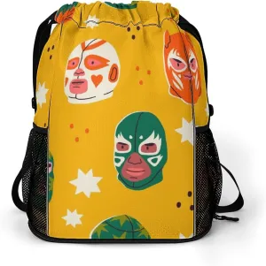 Mexican Various Masks Gym Drawstring Bags Sports Belt Pocket Backpack Luchador Colorful Head Sackpack String Cinch Beach Bag for Women Men