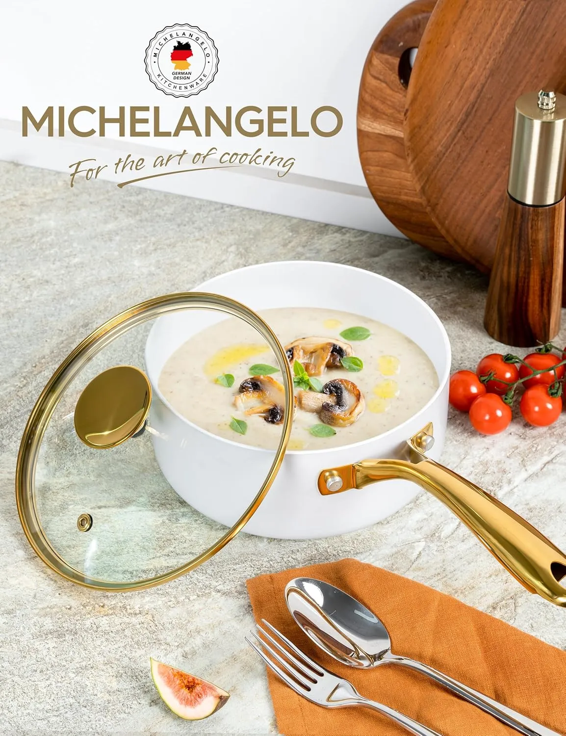 MICHELANGELO 3 Quart Saucepan with Lid, Non-Toxic Ceramic Sauce Pan with Ergonomic Handle, Nonstick 3 Qt Small Pot, Induction-Compatible, White
