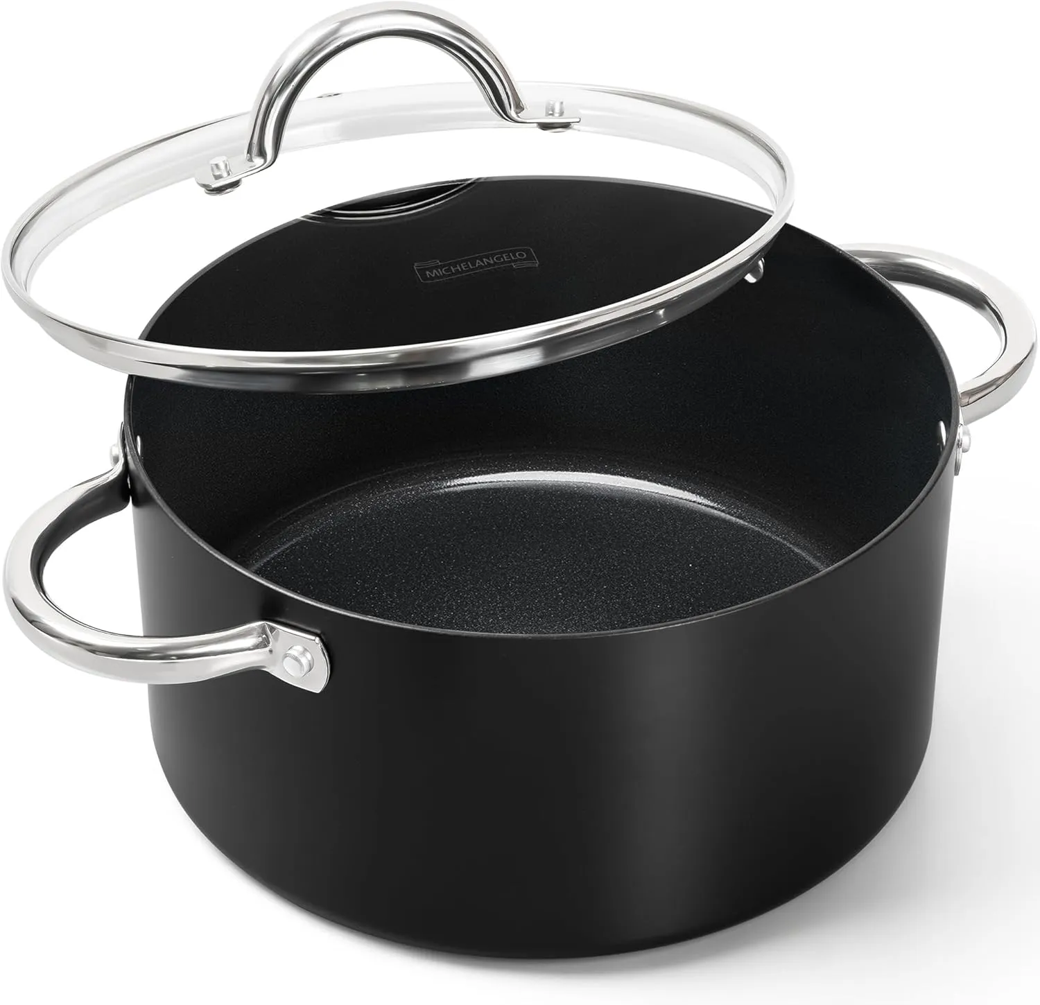 MICHELANGELO Stock Pot with Lid, Nonstick Cooking Pot, 5 Quart Soup Pot with Lid, Non Stick Pots with Stainless Steel Handle, Induction Compatible, Black