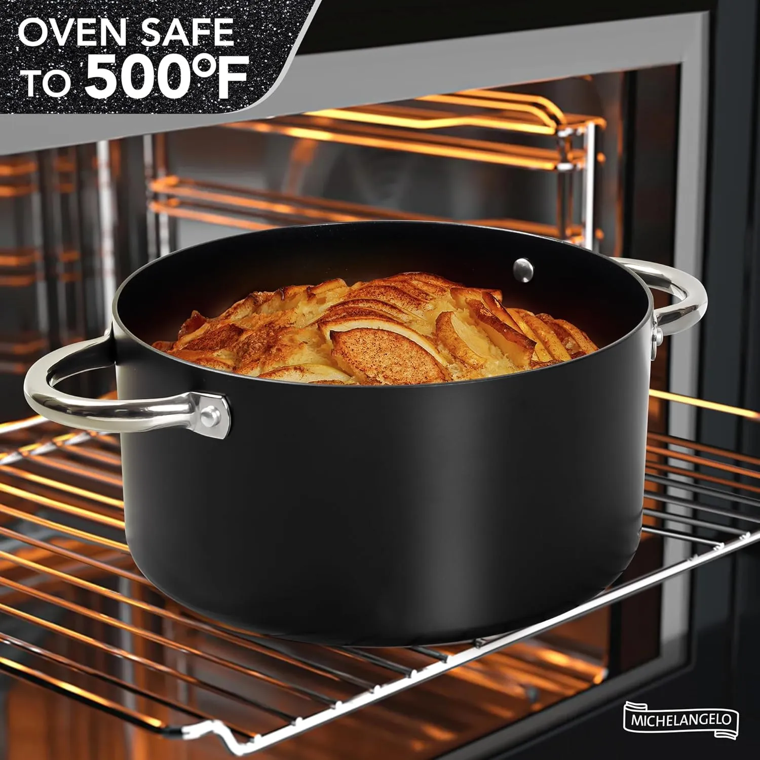 MICHELANGELO Stock Pot with Lid, Nonstick Cooking Pot, 5 Quart Soup Pot with Lid, Non Stick Pots with Stainless Steel Handle, Induction Compatible, Black
