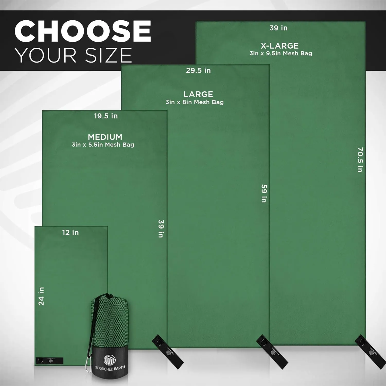 Microfiber Travel & Sports Towel Set (Evergreen) - XL Set (39x70.5 & 12x24)