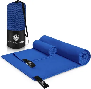Microfiber Travel & Sports Towel Set - Quick Dry, Super Absorbent, Compact, Lightweight - for Camping, Backpacking, Hiking, Beach, Yoga, Swimming - Includes 2 Sizes   Carrying Bag & Clip
