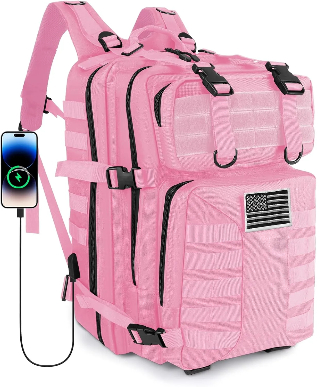 Military Tactical Backpack - 45L Large Assault Tactical Backpacks Molle Hiking Pack 3 Days Bug Out Bag - Waterproof Army Rucksack Tactical Gear for Camping/Traveling/Gym/Fishing-Pink