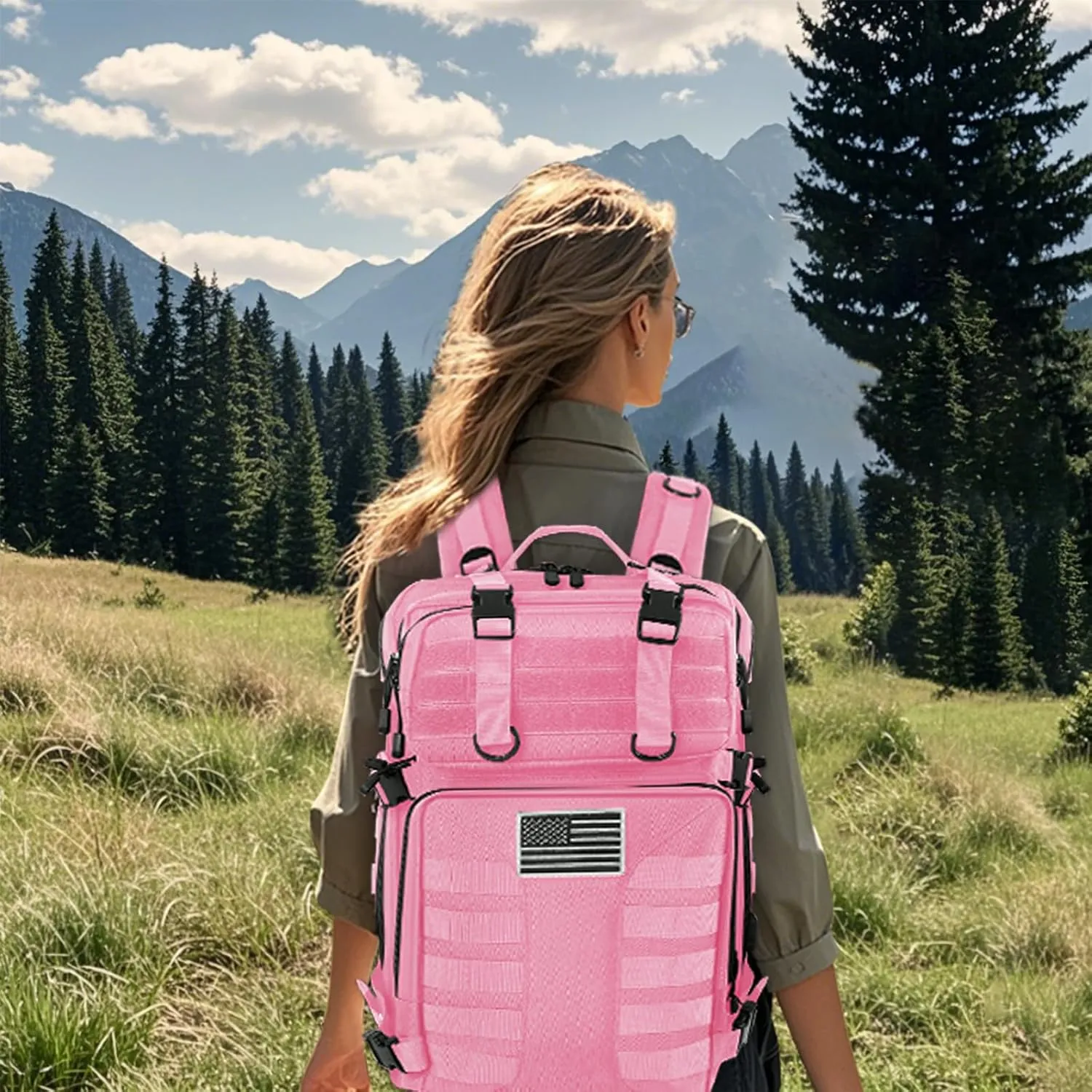 Military Tactical Backpack - 45L Large Assault Tactical Backpacks Molle Hiking Pack 3 Days Bug Out Bag - Waterproof Army Rucksack Tactical Gear for Camping/Traveling/Gym/Fishing-Pink