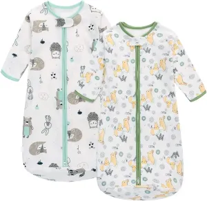 Miracle Baby Long Sleeve Sleep Sack 2 Pack Wearable Blanket Baby 100% Cotton Sleeping Bag for Newborn Infant Toddler